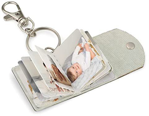 Wanapix | Mini Fotoalbum Schlüsselanhänger Personalisert | 9 Doppelblätter (18 Seiten) mit Foto | Kunstleder | Originelles Geschenk | 3,9 cm x 3,8 cm | Kunstleder Rosa