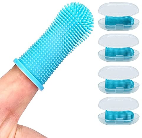 ZEACCT 4 Pieces Soft Silicone Pet Finger Toothbrush, Dogs Cats Finger Toothbrush, Silicone Cat Teeth Cleaner, Blue