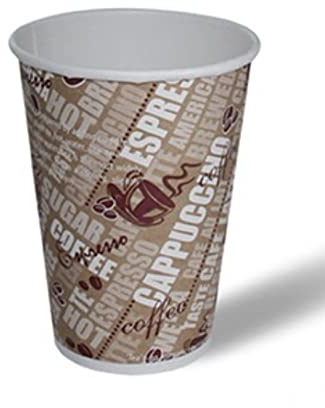 Party Warehouse 50 x 16oz (450ml) Disposable Single Wall Brown Print Paper Cups for Coffee Tea Hot Drinks and Cold Drinks - Great for Parties, BBQs, Camping and Home Use