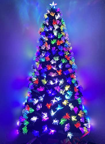 Asinse Albero di Natale artificiale in fibra ottica, 2,1 m, albero di Natale pre-illuminato a LED, con stella superiore e luci floreali multicolore (210 cm, tipo 2)
