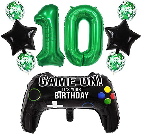 Liitata Video Game 10th Birthday Decorations for Boys Gaming Party Decorations Set for Gamers Green Number 10 Foil Balloon Large Game Controller Balloon for Boy Birthday Motto Party