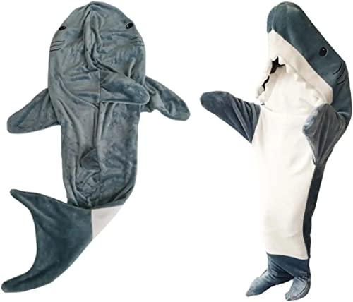 IDAHSOR Hai-Schlafsack Superweicher kuscheliger Flanell-Hoodie Haifischschwanz Tragbare Hai-Decke für Jungen Mädchen Cosplay Hai-Kostüm Hai-Geschenke für Hai-Liebhaber (M)