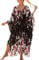 Bsubseach Long Half Sleeve Kaftan for Women Plus Size V Neck Swimsuit Coverups Summer Beach Dress Red Black Flowers