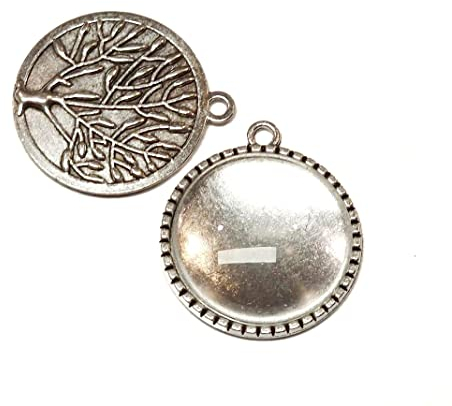 8 Teile 4 Stück Charm Leere Lünette Tablett Medaillons Lebensbaum Metall Anhänger Fassungen Schmuck 20mm Runde 4 Stück Klar Glas Cabochon (Silber Modell-8)