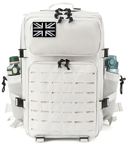 QT&QY White Military Tactical Backpacks For women CCW Army Laser cut Molle Daypack 45L Large 3 Day Bug Out Bag Gym Rucksack With Bottle Holder medical Rucksack…