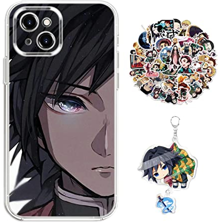 Demon -Slayer Hülle für iPhone 11 Anime Giyuu Handyhülle [Mit Schlüsselbund und 50pcs Aufkleber] Cartoons Transparent Silikon Case Hülle für iPhone 11