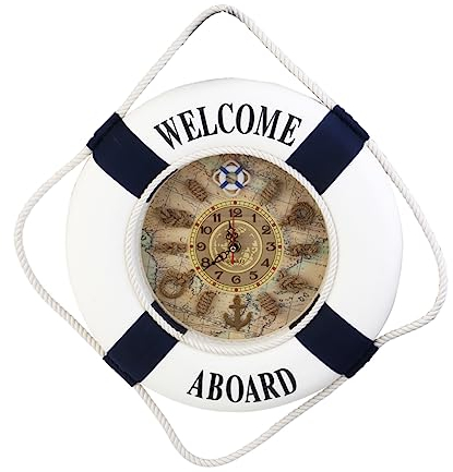 Artibetter Piraten-dekor Tickende Stille Uhr Nautisches Willkommensschild Große Wanduhren Mediterrane Wanduhr Strand Nautische Ankeruhr Vintage-wanduhr Herrenuhren 35 c Großes Geschenk Stumm