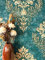 NEWROOM Papier peint Bleu Ornement Intissé - Baroque Turquoise Métallique Somptuosité Glamour