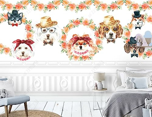 Fototapete 3D Effekt 3D Tapete Handgemaltes Cartoon-Hunde-Kinderzimmer Fototapete Wandgemälde Vlies Wohnzimmer Schlafzimmer Flur Wanddekoration 350(W) X256(H) Cm