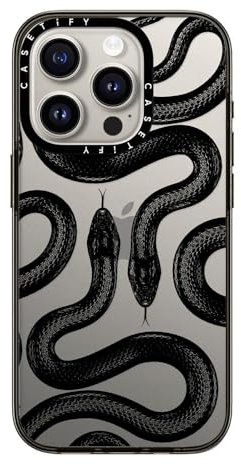 CASETiFY Compact Case for iPhone 15 Pro [2X Military Grade Drop Tested / 4ft Drop Protection] - Black Kingsnake - Clear Black