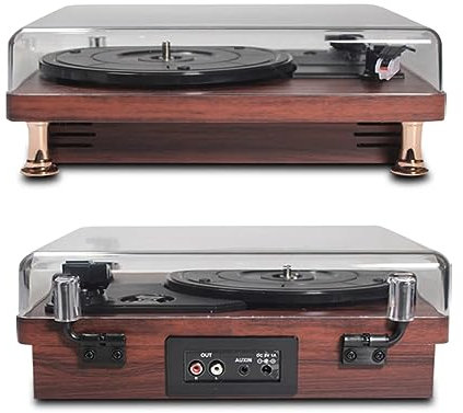 MegLob Giradischi Vintage in Legno, Lettore Vinile LP 33/45/78 Giri, Grammofono Vintage con Altoparlante, Giradischi con Copertura Antipolvere, Supporta Connessione Wireless