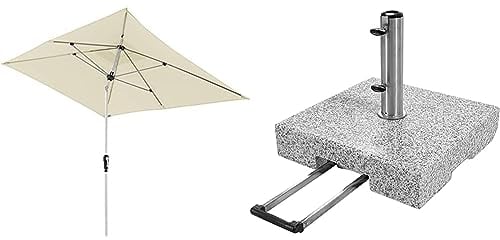 Doppler Sonnenschirm Aluminium 190x290 Natur Granit-Sonnenschirmständer mit Ausziehgriff 72kg