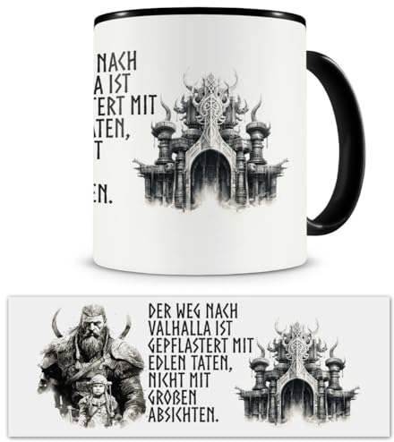 Samunshi® Wikinger Tasse mit Spruch Edle Taten führen nach Valhalla Yggdrasil Geschenk für Germanen Nordmänner und Wikinger Fans Kaffeetasse Lusti