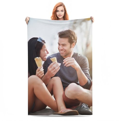 Bbflyper Personalisierte Decke,Fotodecke Individueller mit Foto Collage/Text/Bild,Flanell Decke Selbst Gestalten Foto für Ehemann Paare-1 Foto,120×200 cm