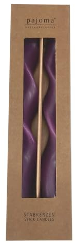 pajoma® Gewundene Stabkerze 2er-Set, Lila | Höhe 25 cm Ø 2 cm | Brenndauer ca. 5 Stunden - Spiralkerze mit 42g Wachsgewicht | Premium Qualität