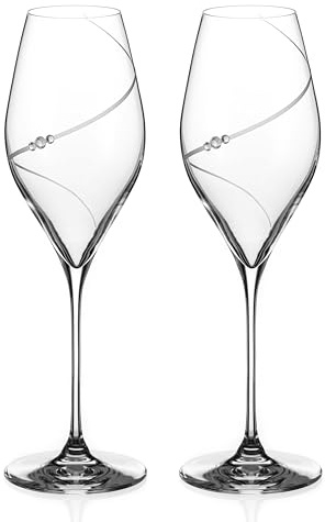 DIAMANTE Swarovski Prosecco Champagne Glasses Pair - 'Silhouette' Design with Swarovski Crystals - Gift Box Set of 2