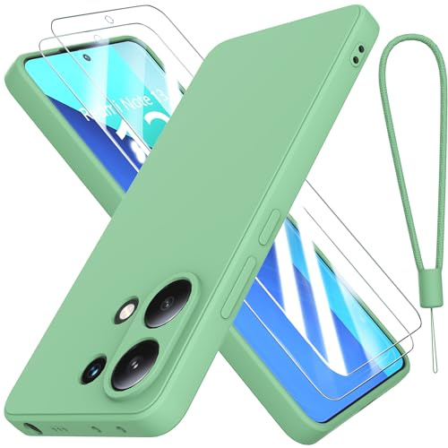 THIYUFUNS Cover per Xiaomi Redmi Note 13 con 2 Pezzi Vetro Temperato Pellicola Protettiva,Liquid Silicone TPU Custodia 360 Antiurtfio Gradi Cover per Xiaomi Redmi Note 13 4G (6.67) - Verde