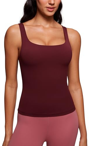 CRZ YOGA Butterluxe Rundhalsausschnitt Tank Tops | Leichter Halt, Integrierter BH, Herausnehmbare Pads, Yoga, Extrem Weich, U-Rücken, Breite Träger, für Damen