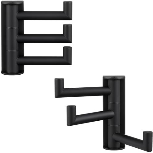 APLusee Handtuchhaken mit Drehgelenk, mattschwarz, 2 Stück, 304 Edelstahl, Dreifach-Kleiderbügel, Wandhalterung