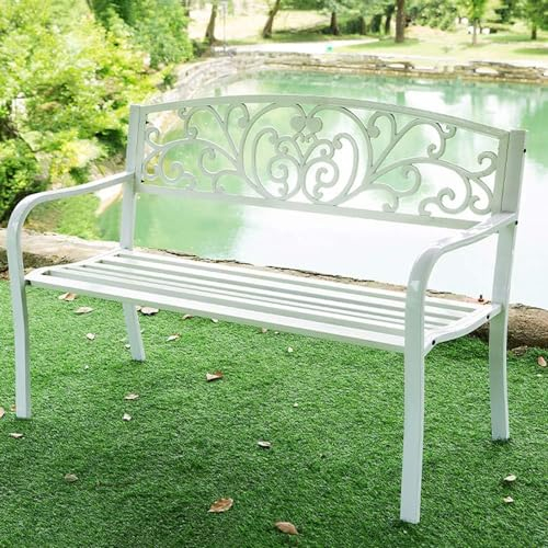 CAFIEDR Outdoor-GThe-Bank, Parkbänke für draußen, Gusseisen-Metall-GThe-Bank, Wintergarten, Terrasse, Rasen oder GThe-Sitz – 2-Sitzer