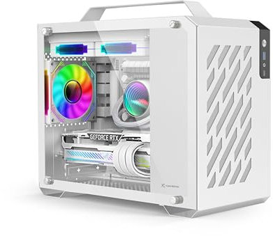 MAQUY White ITX pc case with Handle, no Fan Included, Mini Tower Desktop Computer Chassis for Micro-ATX Motherboard, Portable Small Size SFF Computer case Compatible with 240mm RAD