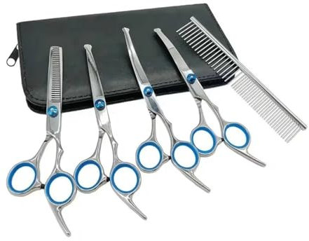 PETWERK® Scherenset für Hunde| Profiset inkl Tasche und Kamm| Hundefellpflege| Fellscherenset| 6-Teilig