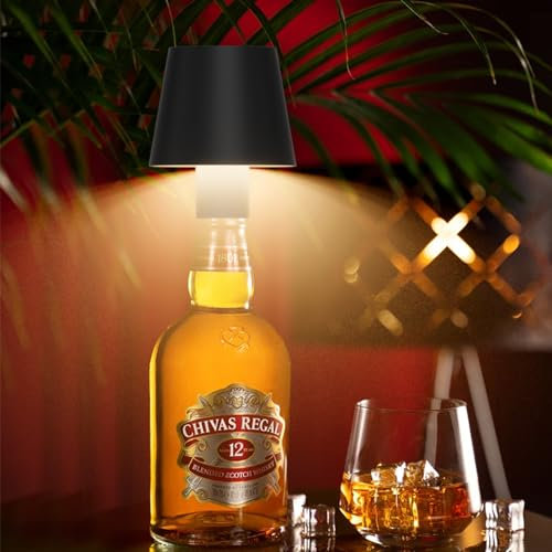 Howskys LED Kabellose Flaschenlampe, 3000k warmes Licht Dimmbare Flaschenlampe, 5200mAh Wiederaufladbare Akku Flaschenlicht mit USB-C, Aluminium, IP54 Wasserdicht, Schwarz