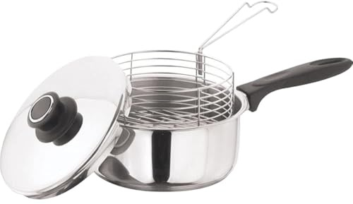 HomeVibe 20 cm Deep Fat Fryer Set - Stainless Steel 3-Piece Induction Chip Pan with Lid and Detachable Basket, Durable Frying Pot for Crispy Fries and Fried Foods, Induction Cooktop Compatible