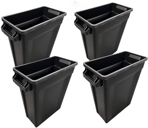 Chabrias Ltd 60 Litre Slim Bin Recycling Container, Space Saving Design, Rectangular for Home, Office, Kitchen – Commercial Product Vented Slim Waste Receptacle Bin (4, Black)