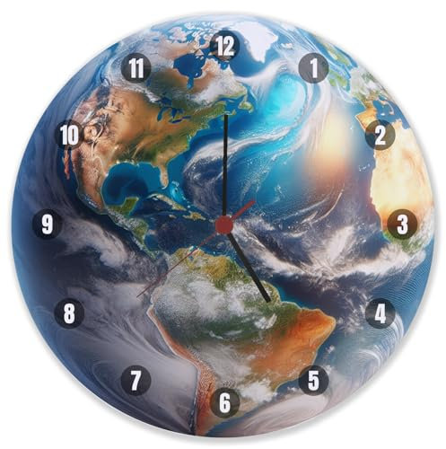speecheese Erdkugel Wanduhr aus Glas Weltkugel Globus Design Planet Erde Motiv Stilvolle Wanduhr aus Glas für Weltenbummler Dekorative Kugel Sphäre Uhr