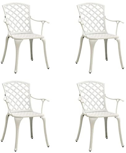 AJJHUUKI Outdoor Sitzgruppe Outdoor Stühle Gartenstühle 4 Stück Aluguss weiß