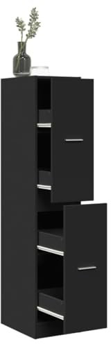 Homgoday Apothekerschrank Auszugschrank Medizinschrank Beistellschrank Mehrzweckschrank Aufbewahrungsschrank Schrank mit 4 Schubladen Schwarz 30x41x144,5 cm Holzwerkstoff