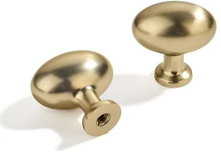 ZAUYX 2 Stück ovale Schrankknäufe aus gebürstetem Messing, Kommodenknöpfe, massives satiniertes Messing, Schubladenknöpfe für Küchenschrank, Hardware, Zinkknöpfe für Kommoden, Schubladen
