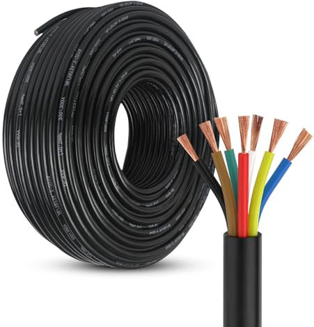 Qiping 7×0,5mm² Filo 7 Conduttori Tondo Cavo per rimorchio 5M 12V/24V Elettrico per Barche/Automobilistiche/LED Lampadine