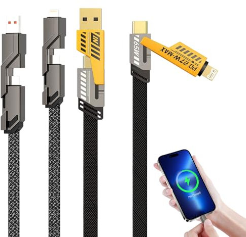 4 in 1 Charger Cable,2 PCS 4 in 1 Charging Cable,Multi Charger Cable 4 in 1 Fast Charging,65W 4 in 1 USB Charger Cable,4 in One Charging Cable,4 in 1 Multi Phone Charger Compatible with iPhone