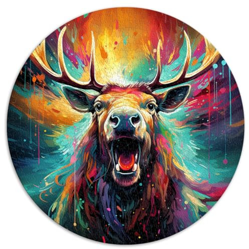 1000-teiliges Puzzle für Erwachsene, bunter Elch, runde Puzzles, für Erwachsene und Kinder ab 12 Jahren, Puzzle aus Pappe, Lernspiel, Herausforderungsspielzeug, Größe 67,5 x 67,5