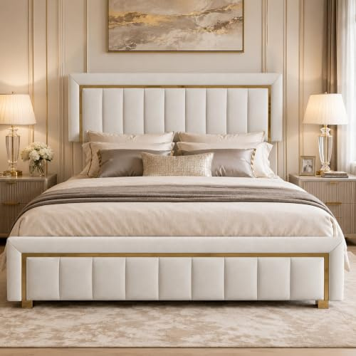 Bett mit Stauraum, Betten 160 x 200 Polsterbett mit Bettkasten Jugendbett Bettgestell mit Kopfteil und Lattenrost aus Holz Modern Hydraulisch Stauraumbett Rückenkissen Funktionsbett, Samt (Weiß)