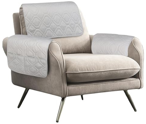 Guerity 3pcs Sofa Armrest Cover with Pocket, Headrest Cover for Recliner Sofa, Waterproof Recliner Chair Cover (3pcs, Light Grey, Shape-A)