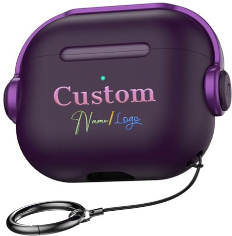 Custodia di ricarica wireless personalizzata per Airpods Pro 3/3a generazione 2025, design con testo iniziale, custodia di ricarica wireless con portachiavi, viola