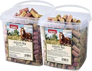 PANTO Pferdeleckerli Bundle Kräuter Hagebutte & Apfel Karotte 2x3,2 kg | Bundle aus zwei Sorten Pferdeleckerlis, Kräuter & Hagebutte sowie Apfel & Karotte, je 3,2 kg im mäusesicheren Eimer