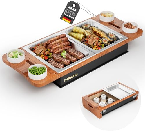 Mihoho Fleischwarmhalter fürs Grillen, BBQ Board zum Warmhalten, Grillgut Stövchen mit BBQ-Design, Warmhaltebehälter Grillgut mit Kerzen, Speisenwärmer, Warmhaltebox Grillparty (Schwarz A)