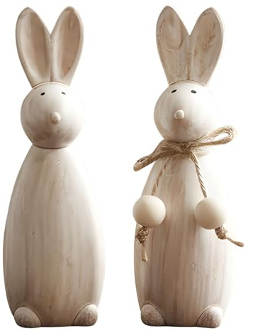 Osterhasen Deko Holz, 2 Stück Osterdeko Hase Figuren, Ostern Deko Hase Holzfiguren, Kaninchen Holzdeko, Osterhase Statue aus Holz, Ostern Dekoration für Innen Tischdeko Modern Osterdekorationen (C)