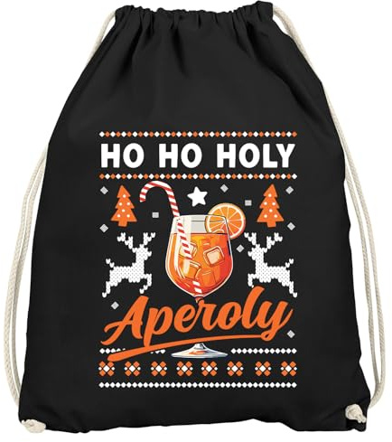 MoonWorks® Turnbeutel Weihnachten Ho Ho Holy Aperoly Spruch Lustig XMAS Gymbag Schwarz unisize