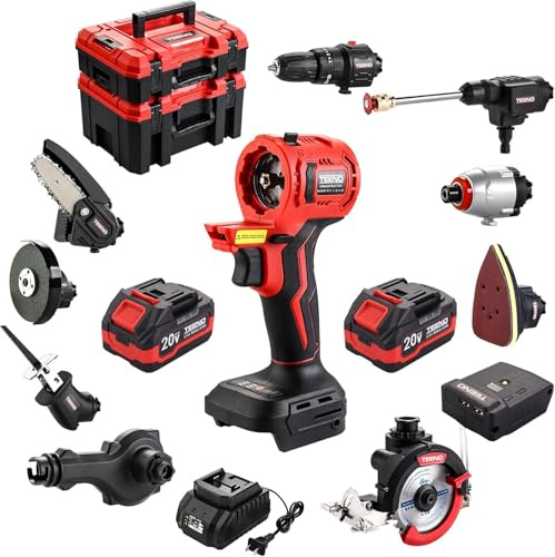 Kit de Herramientas Eléctricas de 20V, Set di 10 utensili elettrici a batteria con 2 batterie, caricabatterie e cassetta portautensili inclusi, kit combinato brushless per fai da te