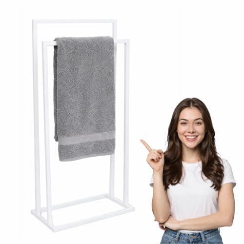 Anwicar Handtuchhalter Stehend 100 cm - Modern Farmhouse Möbel - Deko Badezimmer - Handtuchständer - Wandhaken - Bathroom Organizer - Weiß 100x50x25 cm