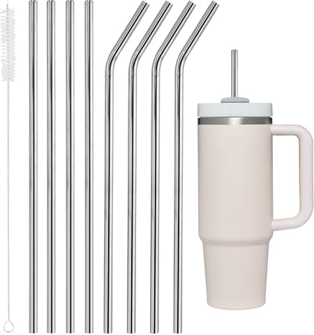8 cannucce lunghe in acciaio inox 304 con 1 spazzola per la pulizia, cannucce riutilizzabili, con spazzole per la pulizia, per bicchieri da 30/40 once, vetro e accessori Stanley Cup