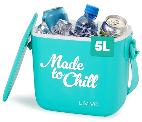 LIVIVO Made to Chill 5L Cool Box – Summer Cooler Box, Small Portable Insulated Ice Box with Strap, Lightweight Hard Cooler for Picnic, Beach, Camping & Travel