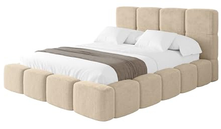 ALTDECOR Polsterbett mit Bettkasten und Lattenrost, Bett mit Matratze H3/H4, Kopfteil, Boxbett, Doppelbett mit Stauraum - NATA 200x200 Creme