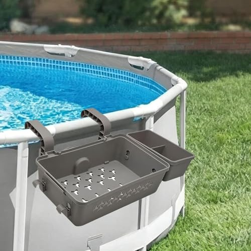 Pool Aufbewahrungskorb, Pool Korb aus Recyceltem Kunststoff, Generisch Pool Aufbewahrungskorb Set, Frame Pool Kord mit Getränkehalter für Aufstellpool Schwimmbad Oberirdischen (Grau)