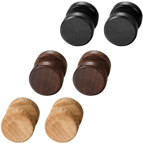 Aroncent Herren Damen 3 Paar Ohrringe, rund, Fantasie, Tunnel, Punk, cool, schick, aus Edelstahl und Holz, Farbe Schwarz, Gold, Braun, 8 mm/10 mm/12 mm, Edelstahl und Holz, Ohne Stein